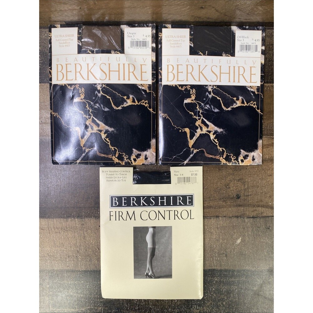 Mixed Lot of 3 Vtg BERKSHIRE Sheer Control Top Sandalfoot Pantyhose Sz 3